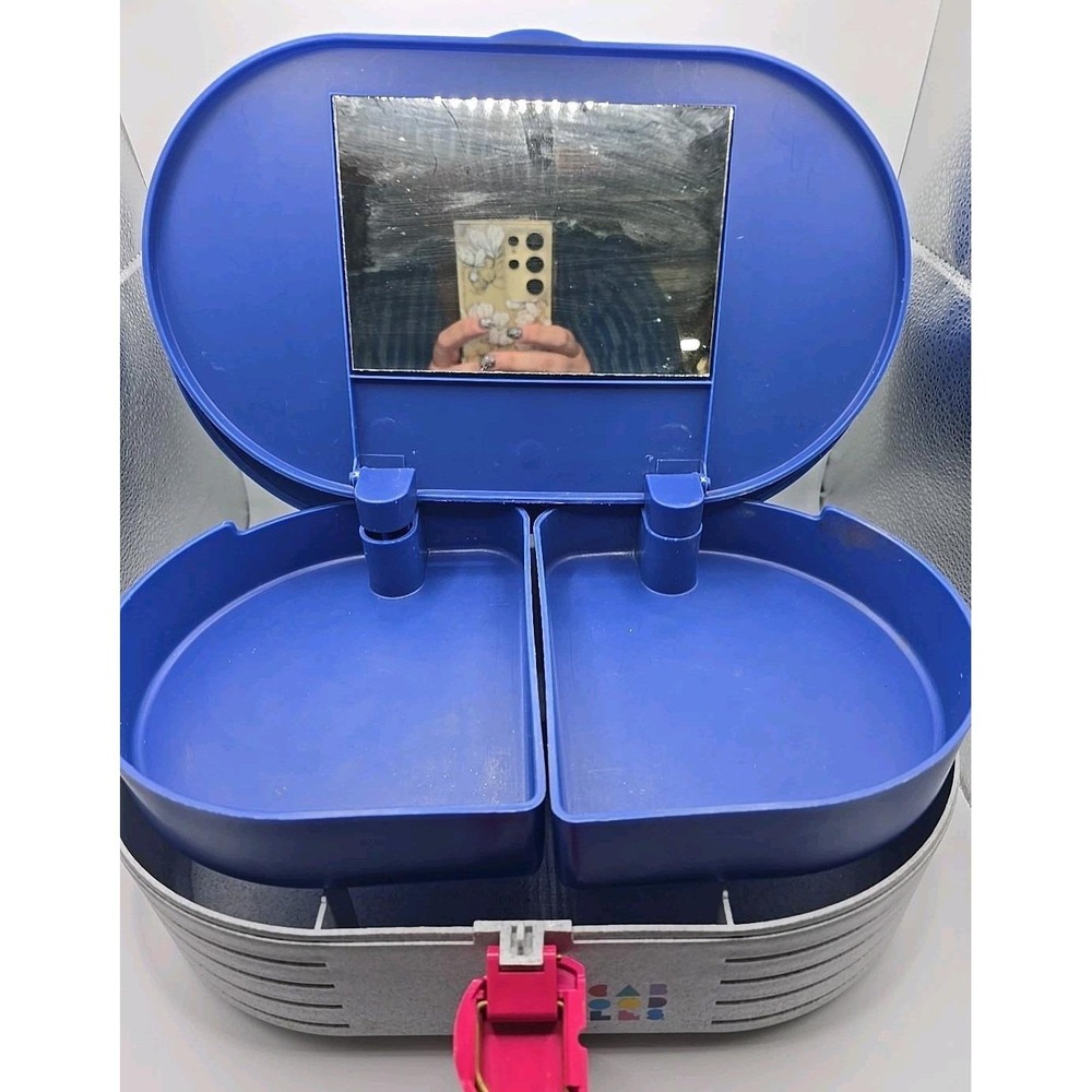 Caboodles Makeup Storage Carrying Case Vintage Original Gray And Blue Mirror GUC - Picture 6 of 10